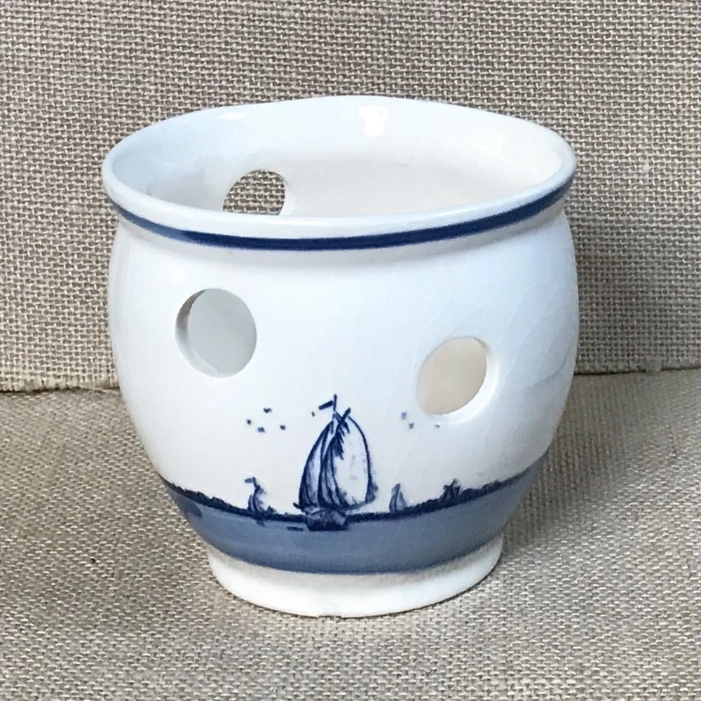 Sailboat Windmill Delft Blue Luminary Candle Holder Hand Painted Dutch Coastal